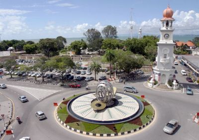 Cleaned up good: An aerial view of the 4.8m-tall metal structure resembling pinang fruits at the roundabout next to the clock tower at King Edward’s Place.